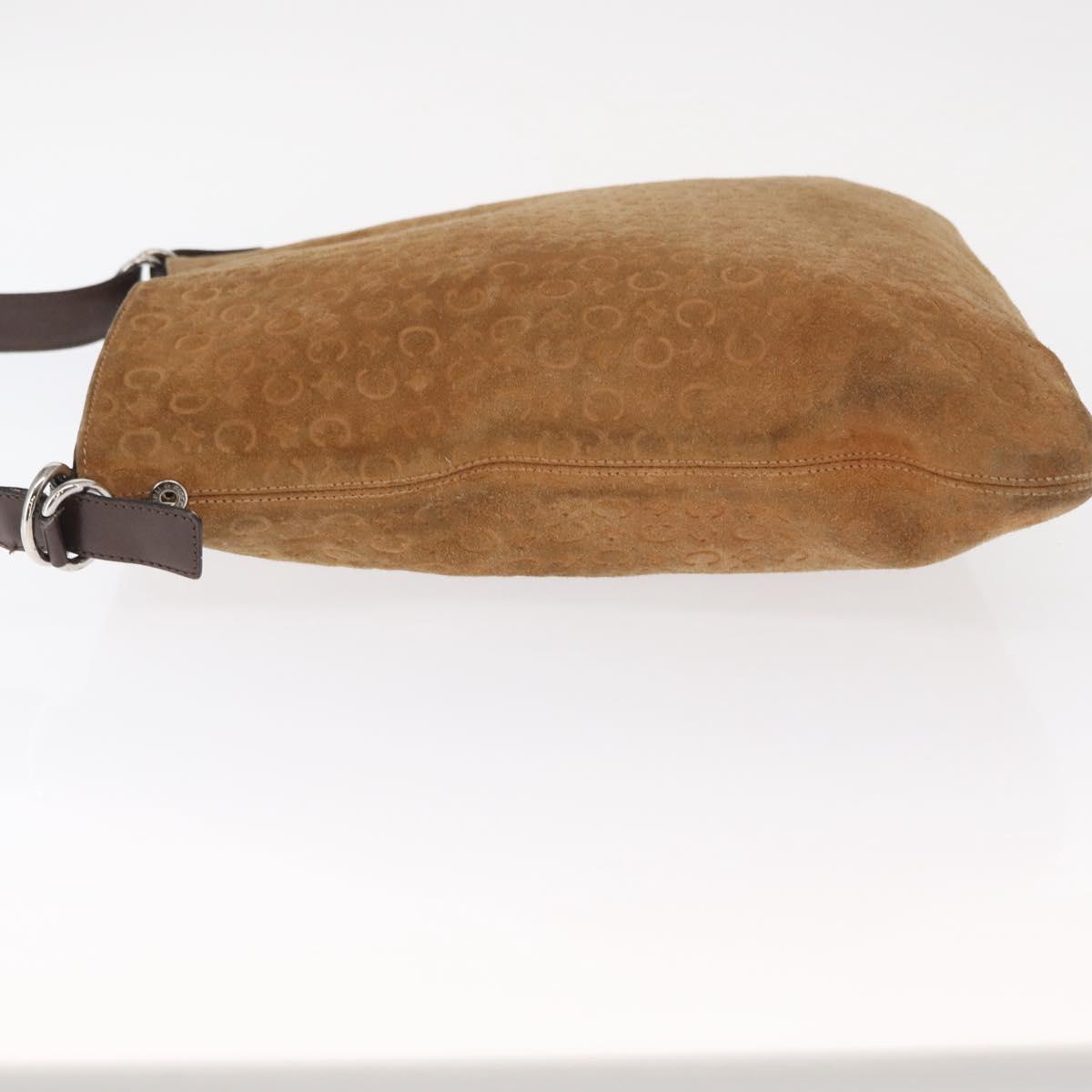 CELINE C Macadam Canvas Shoulder Bag Suede Brown Gold Auth ti3487