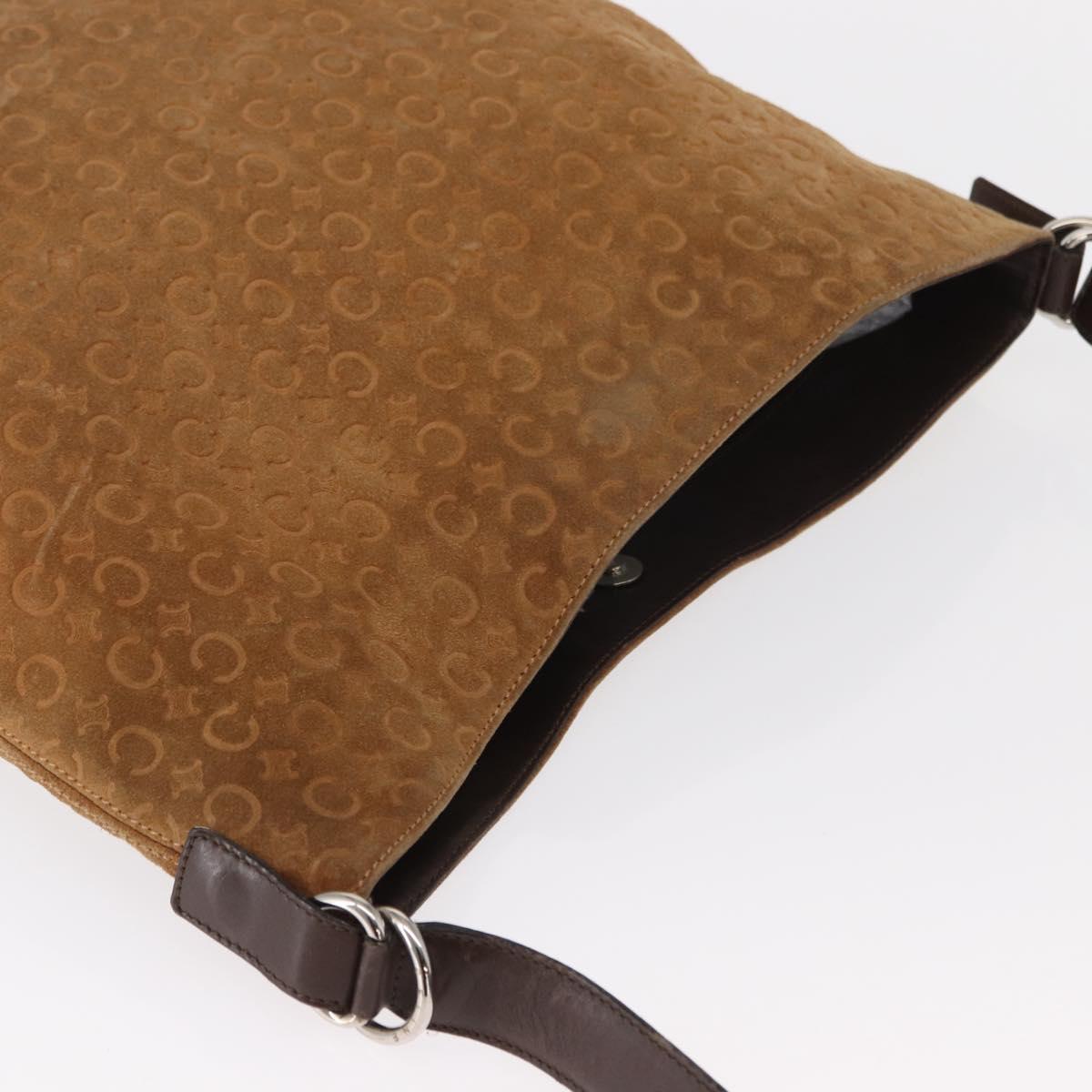 CELINE C Macadam Canvas Shoulder Bag Suede Brown Gold Auth ti3487
