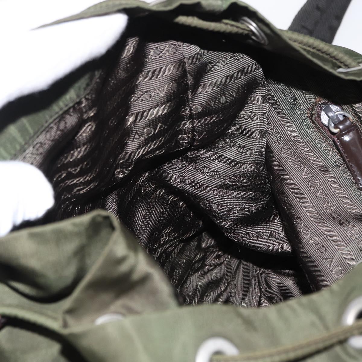 PRADA Backpack Nylon Khaki Silver Auth ti3500