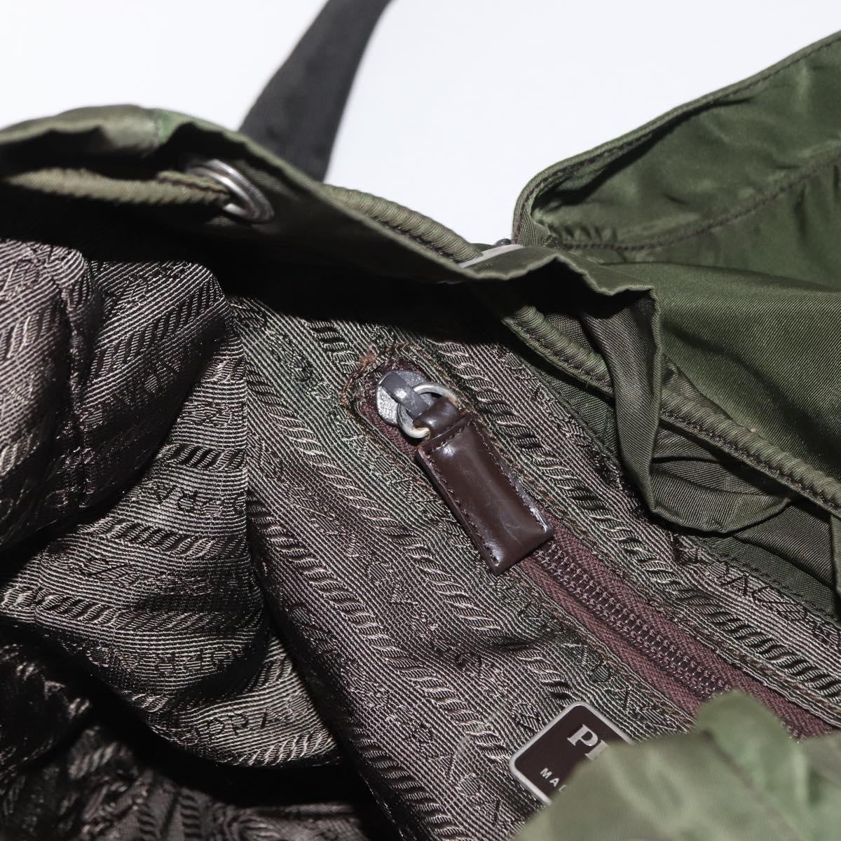PRADA Backpack Nylon Khaki Silver Auth ti3500