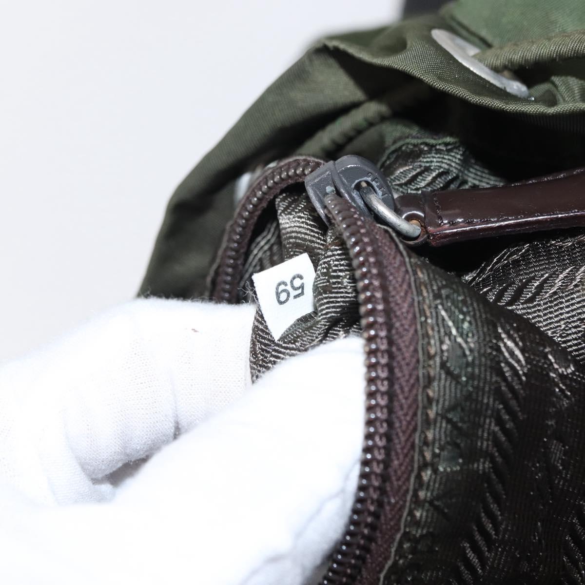 PRADA Backpack Nylon Khaki Silver Auth ti3500