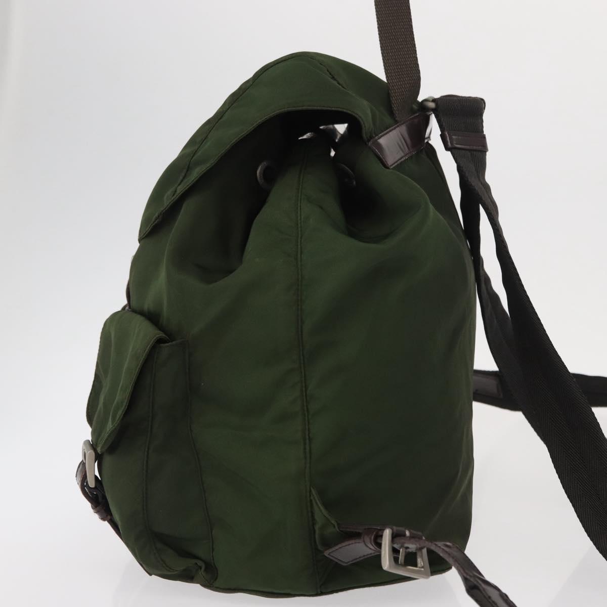 PRADA Backpack Nylon Khaki Silver Auth ti3500