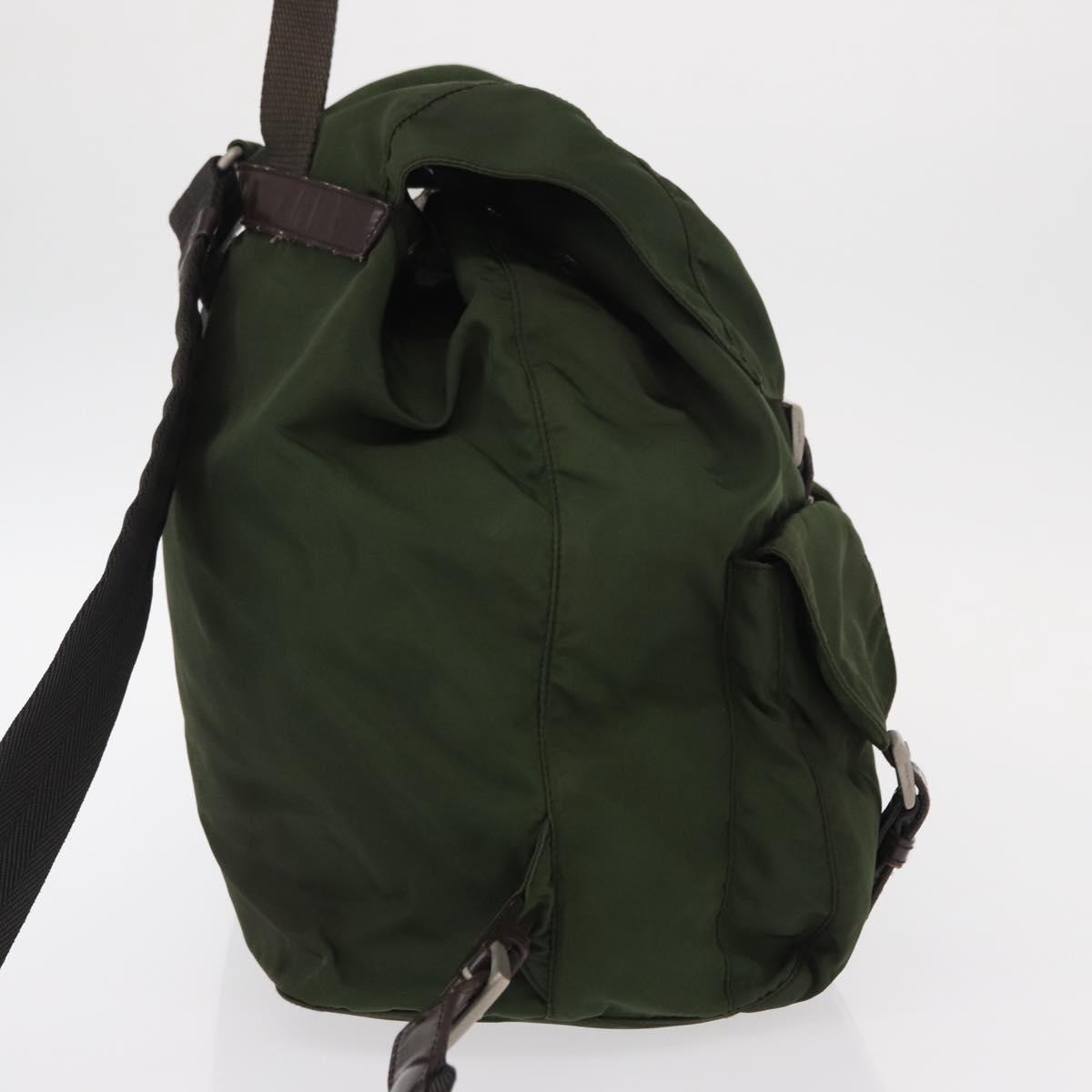 PRADA Backpack Nylon Khaki Silver Auth ti3500