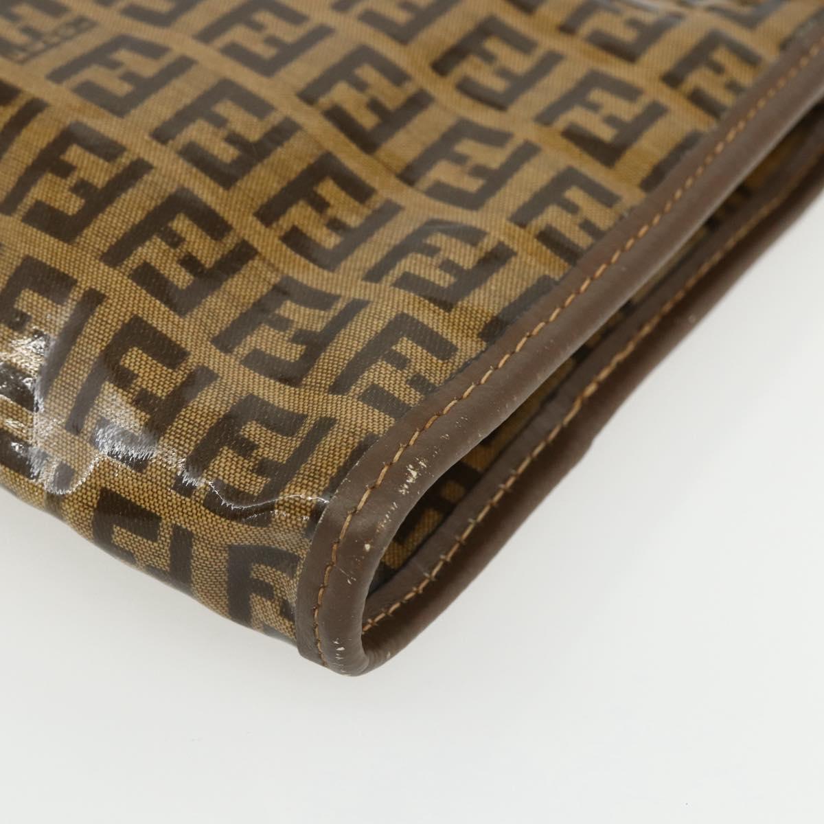 FENDI Zucchino Canvas Shoulder Bag Coated Canvas Brown Auth ti3502