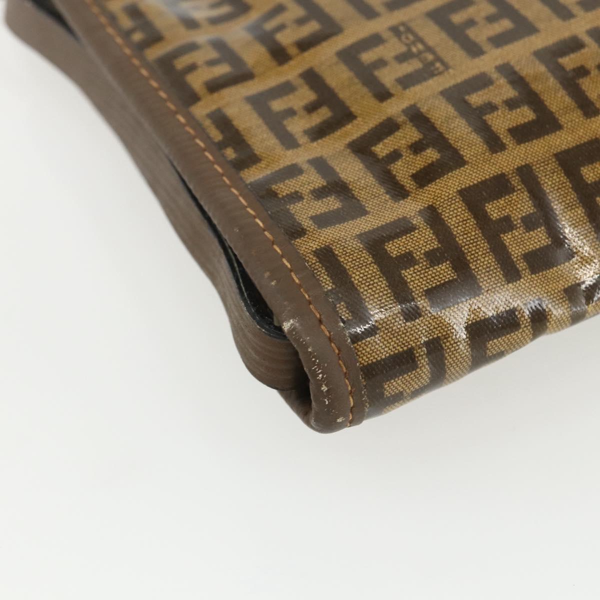 FENDI Zucchino Canvas Shoulder Bag Coated Canvas Brown Auth ti3502