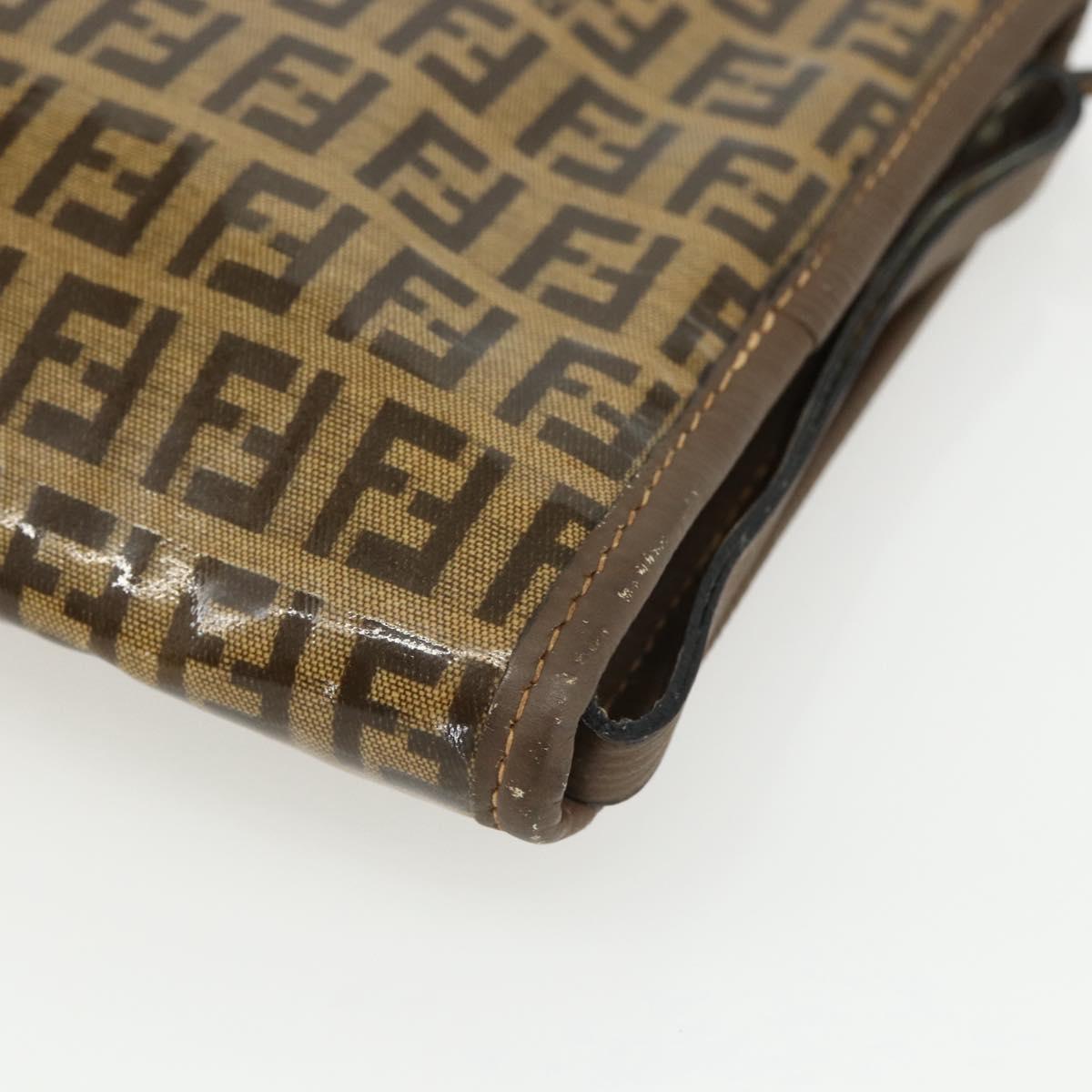 FENDI Zucchino Canvas Shoulder Bag Coated Canvas Brown Auth ti3502