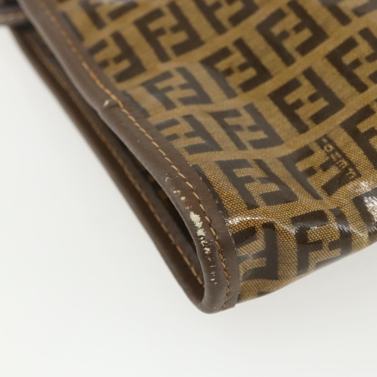 FENDI Zucchino Canvas Shoulder Bag Coated Canvas Brown Auth ti3502