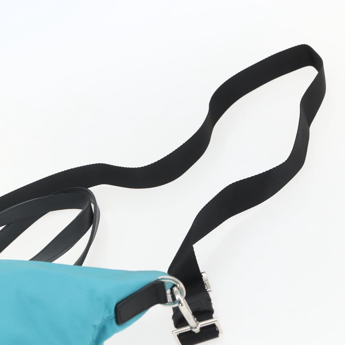 PRADA Tote Bag Nylon 2way Turquoise Blue Silver Auth ti3503