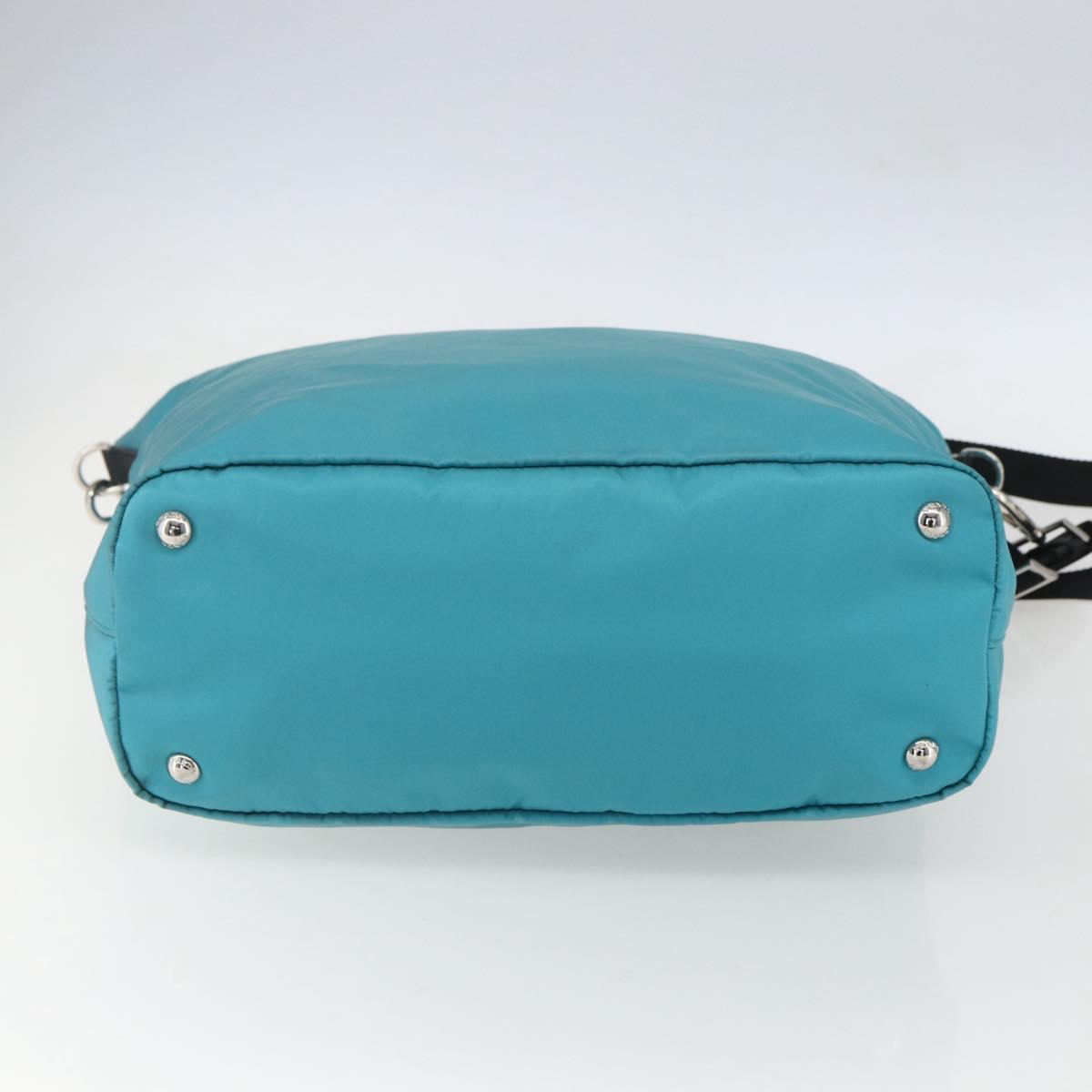PRADA Tote Bag Nylon 2way Turquoise Blue Silver Auth ti3503