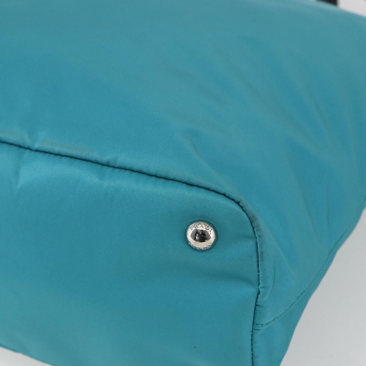 PRADA Tote Bag Nylon 2way Turquoise Blue Silver Auth ti3503