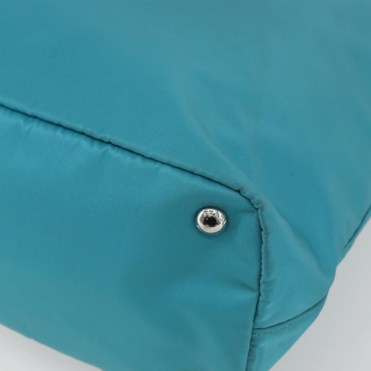 PRADA Tote Bag Nylon 2way Turquoise Blue Silver Auth ti3503
