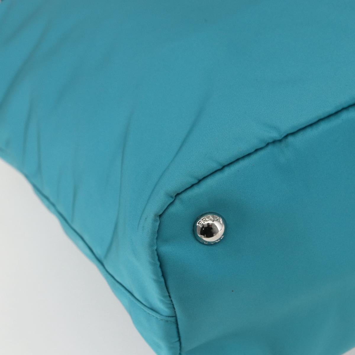 PRADA Tote Bag Nylon 2way Turquoise Blue Silver Auth ti3503