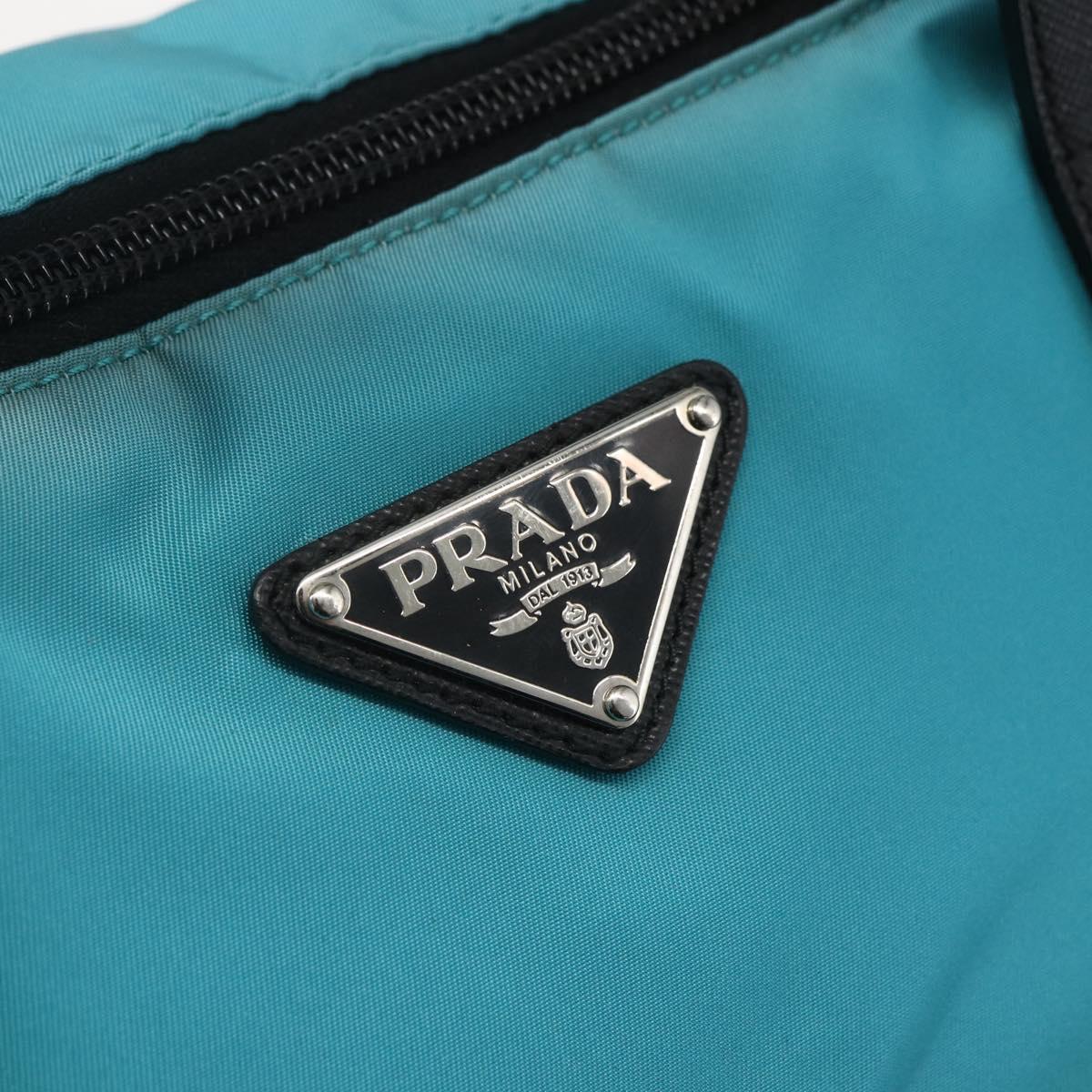 PRADA Tote Bag Nylon 2way Turquoise Blue Silver Auth ti3503