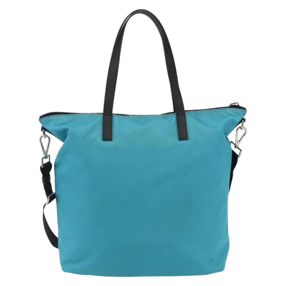 PRADA Tote Bag Nylon 2way Turquoise Blue Silver Auth ti3503