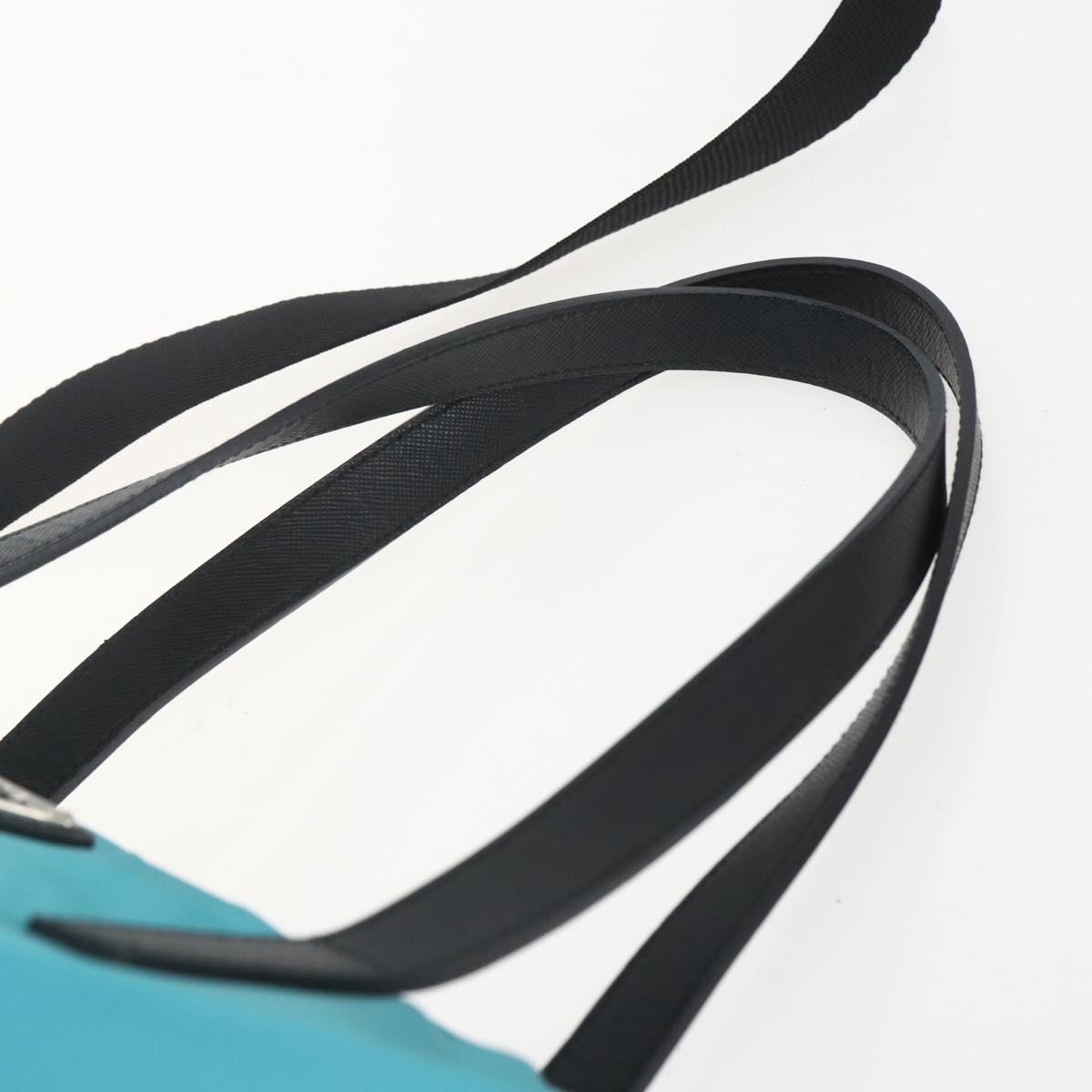 PRADA Tote Bag Nylon 2way Turquoise Blue Silver Auth ti3503