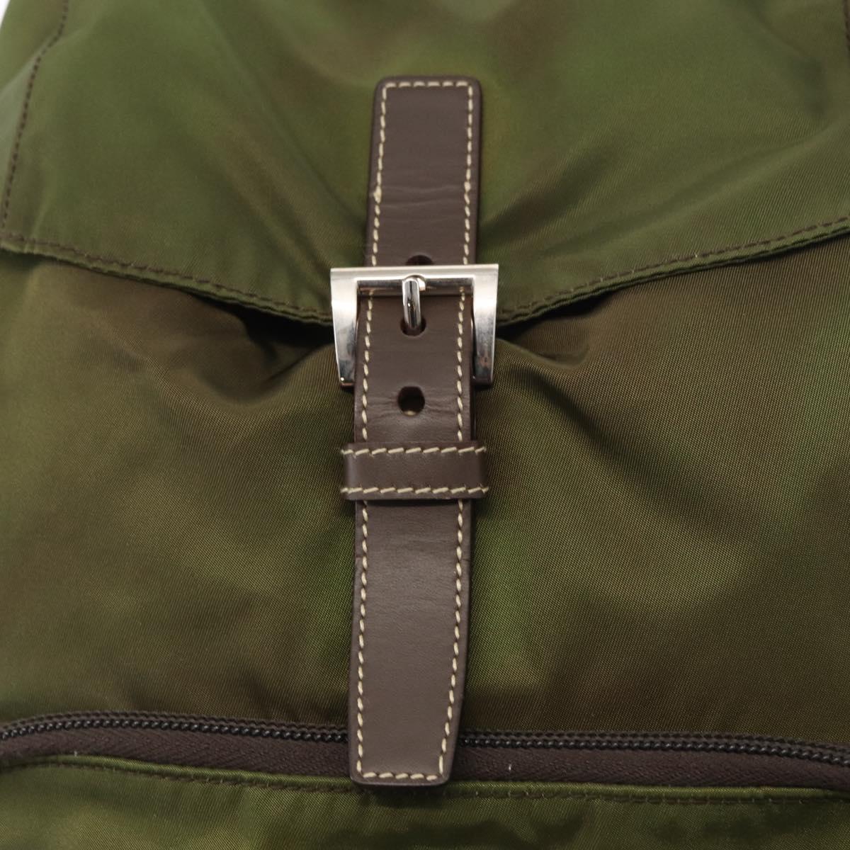 PRADA Backpack Nylon Khaki Silver Auth ti3504