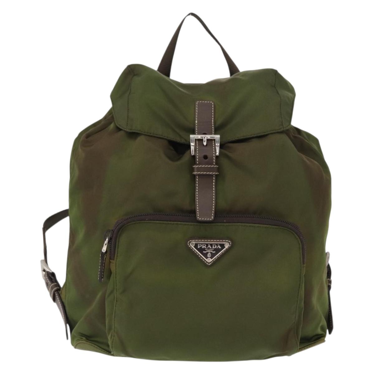 PRADA Backpack Nylon Khaki Silver Auth ti3504