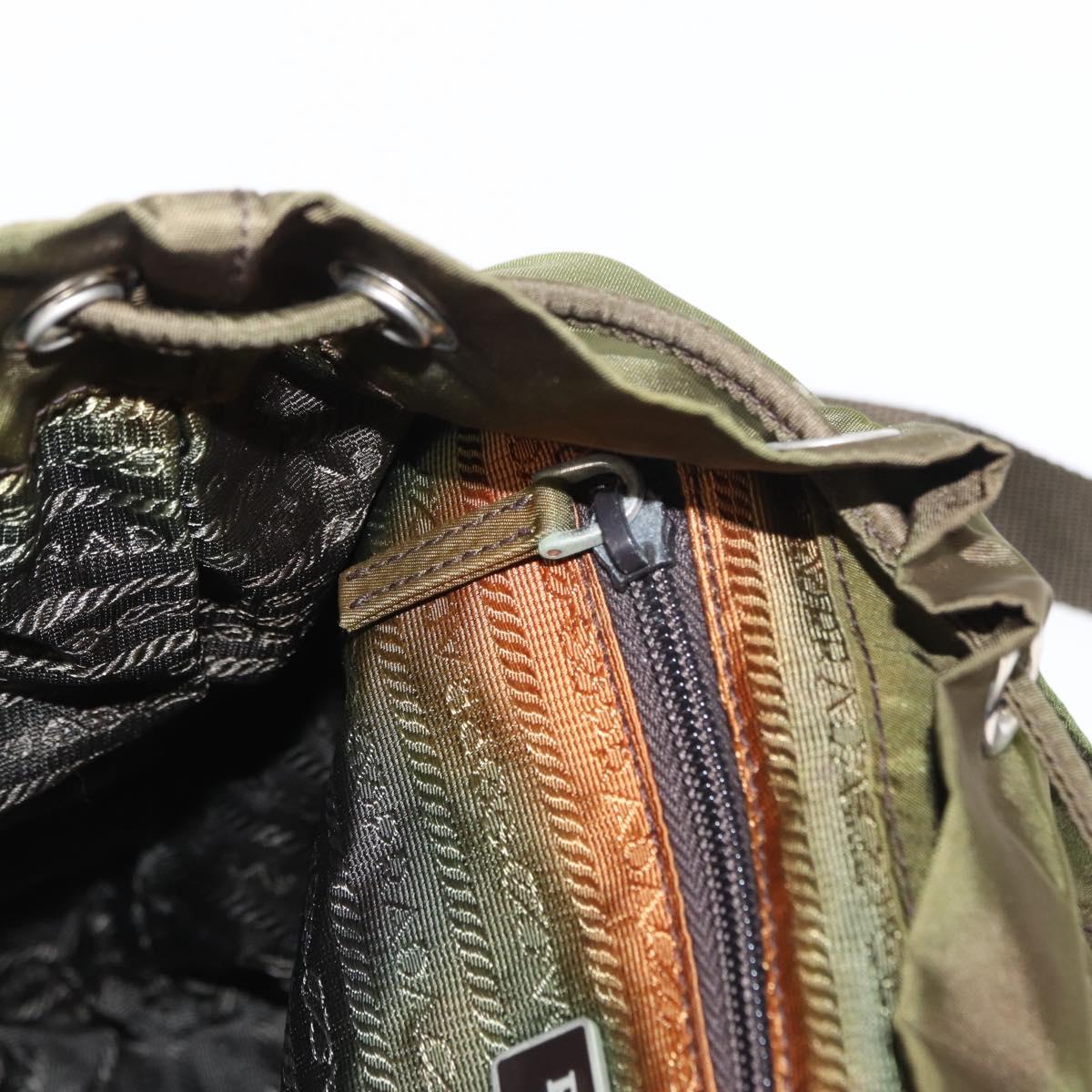 PRADA Backpack Nylon Khaki Silver Auth ti3504