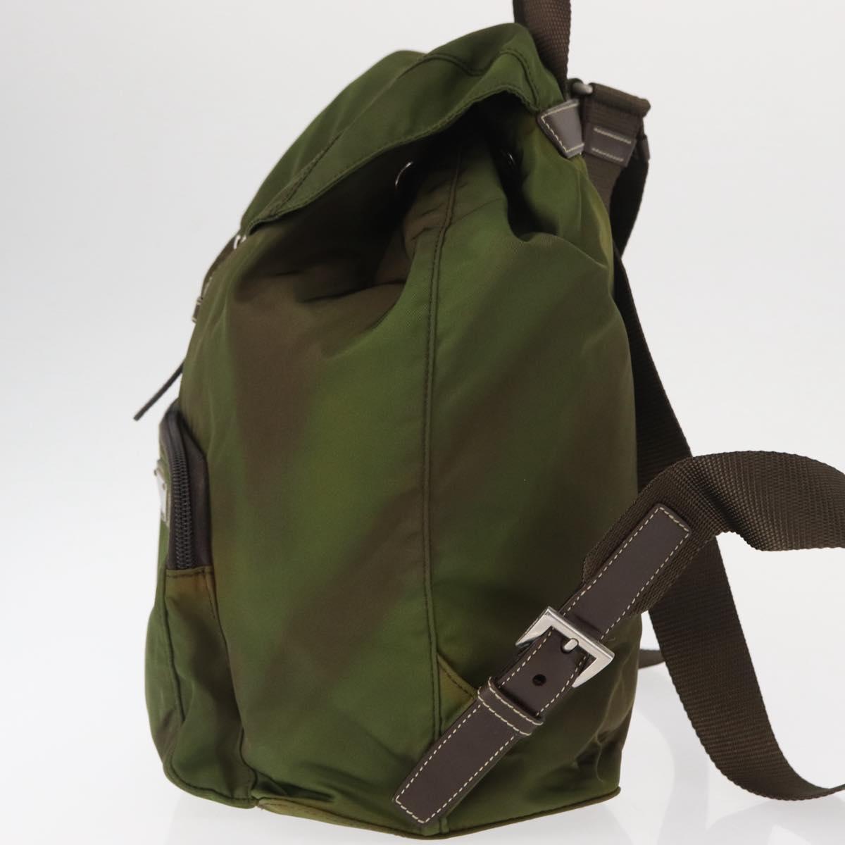 PRADA Backpack Nylon Khaki Silver Auth ti3504