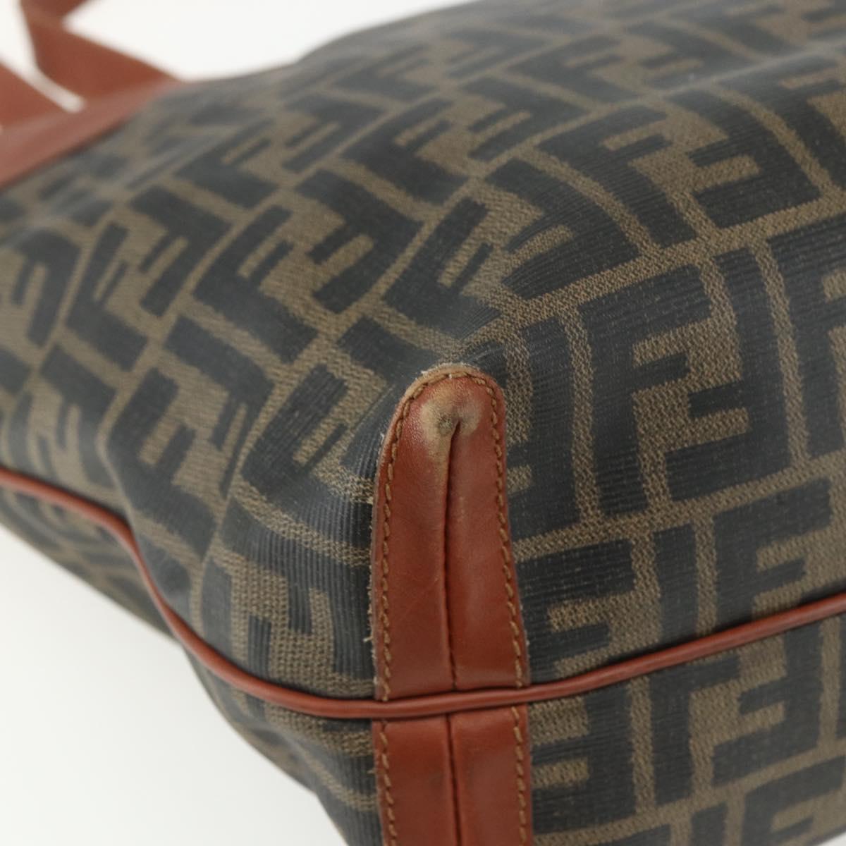 FENDI Zucca Canvas Tote Bag PVC Black Brown Auth ti3505