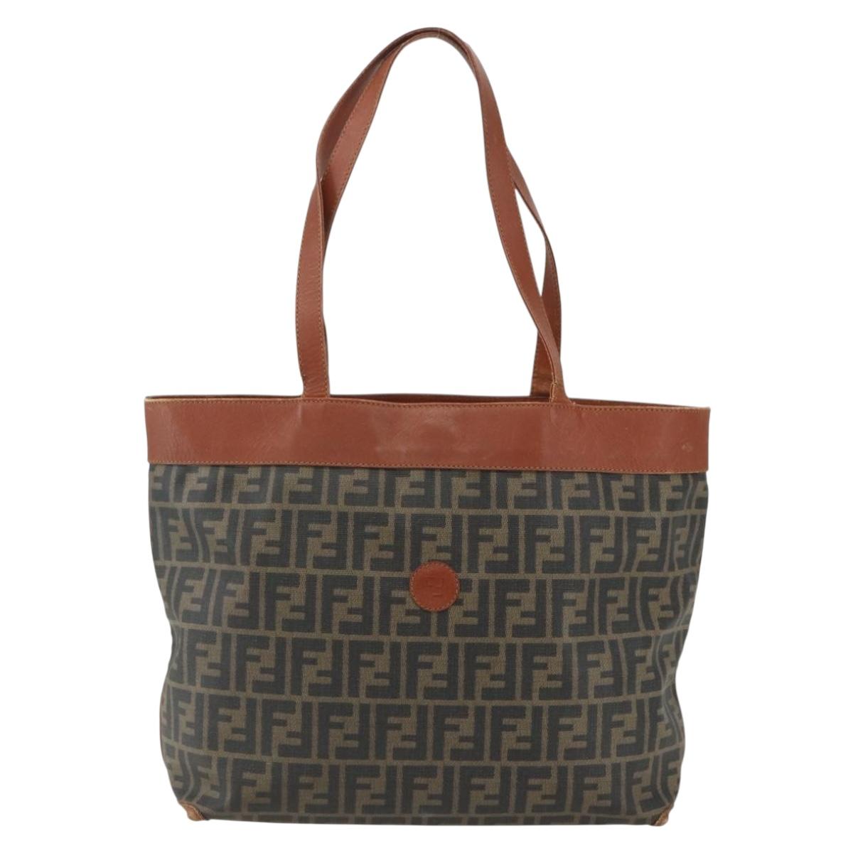 FENDI Zucca Canvas Tote Bag PVC Black Brown Auth ti3505