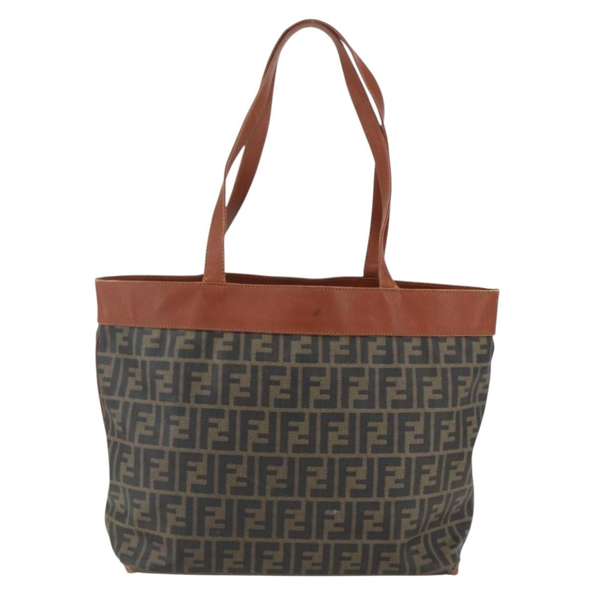 FENDI Zucca Canvas Tote Bag PVC Black Brown Auth ti3505