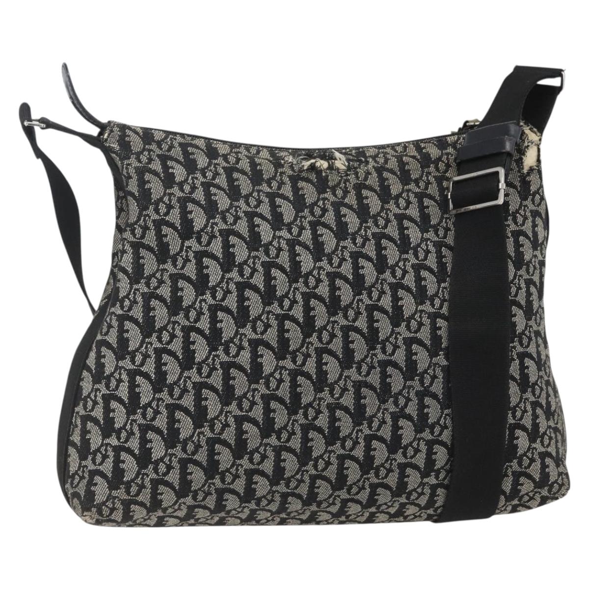 Christian Dior Trotter Canvas Shoulder Bag Black Silver Auth ti3506