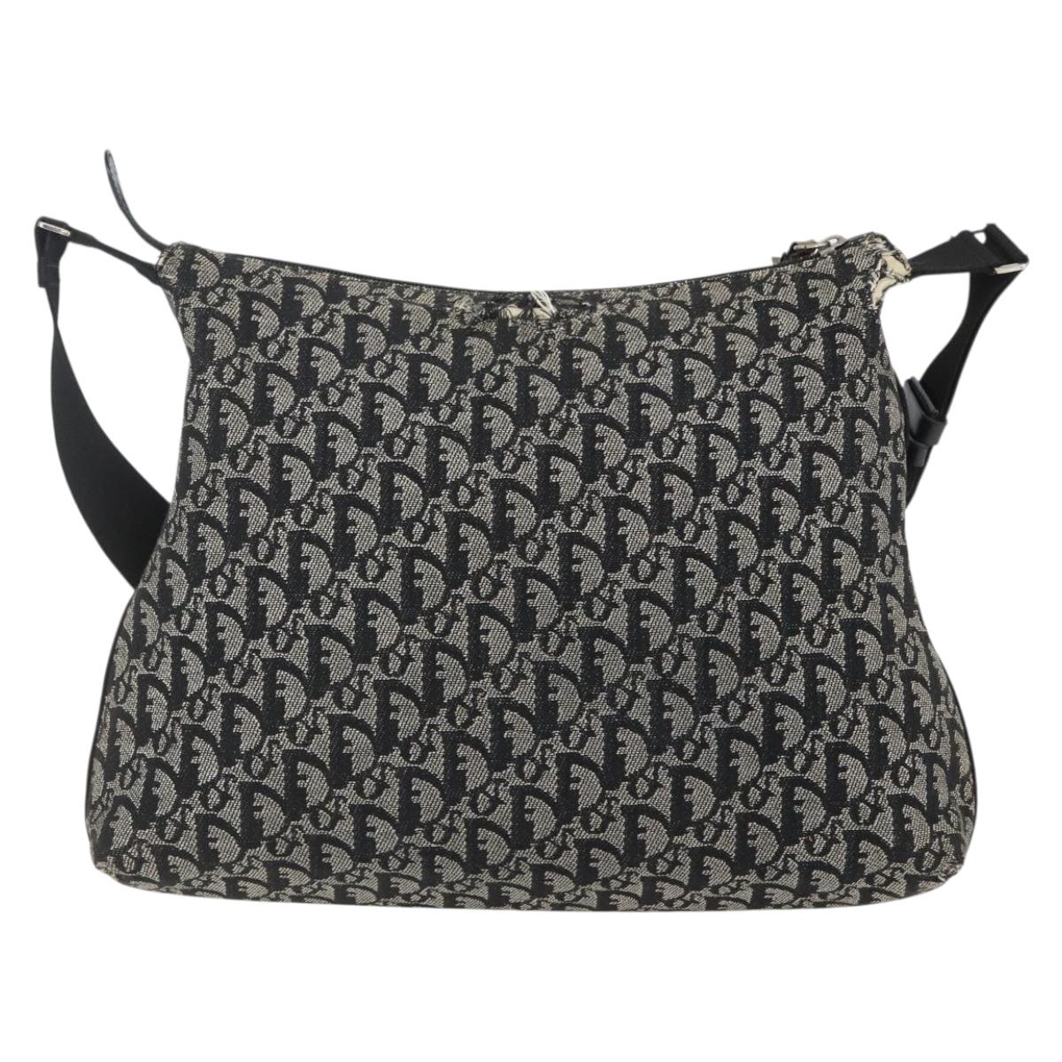 Christian Dior Trotter Canvas Shoulder Bag Black Silver Auth ti3506