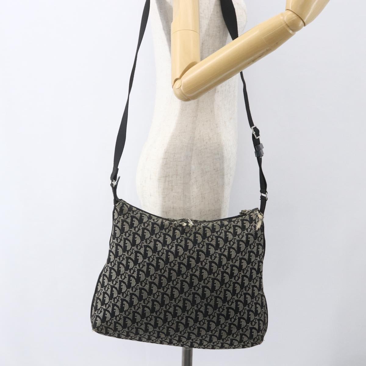 Christian Dior Trotter Canvas Shoulder Bag Black Silver Auth ti3506