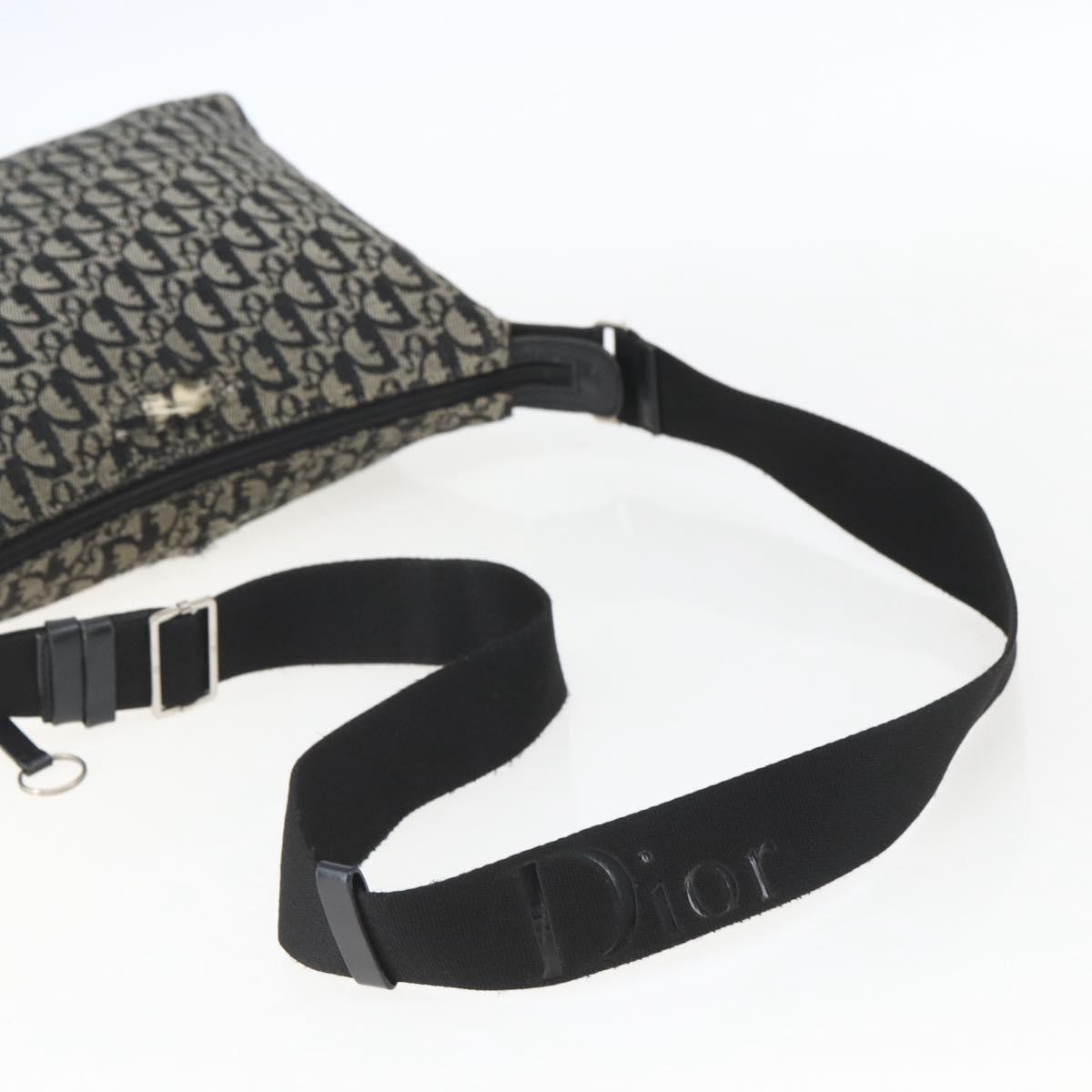 Christian Dior Trotter Canvas Shoulder Bag Black Silver Auth ti3506