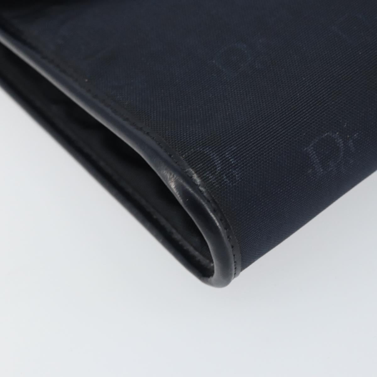 Christian Dior Chain Shoulder Bag Canvas Navy Gold Auth ti3507