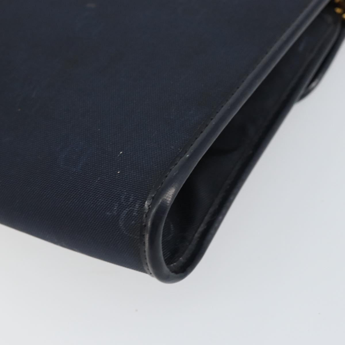 Christian Dior Chain Shoulder Bag Canvas Navy Gold Auth ti3507