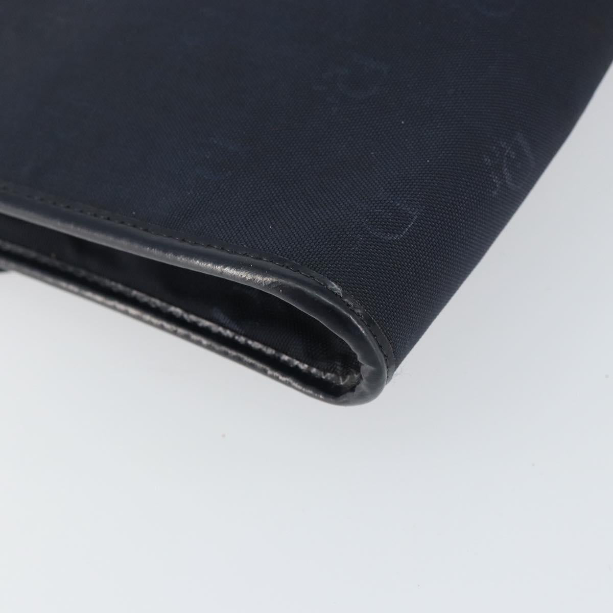 Christian Dior Chain Shoulder Bag Canvas Navy Gold Auth ti3507