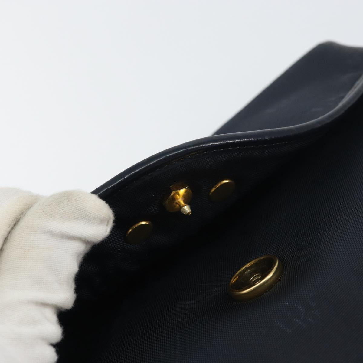 Christian Dior Chain Shoulder Bag Canvas Navy Gold Auth ti3507