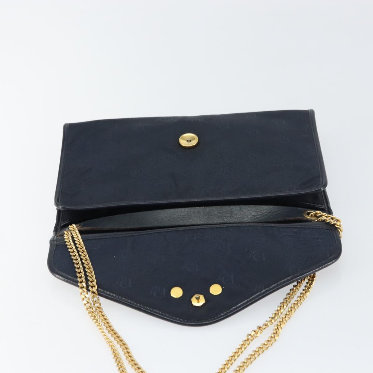 Christian Dior Chain Shoulder Bag Canvas Navy Gold Auth ti3507