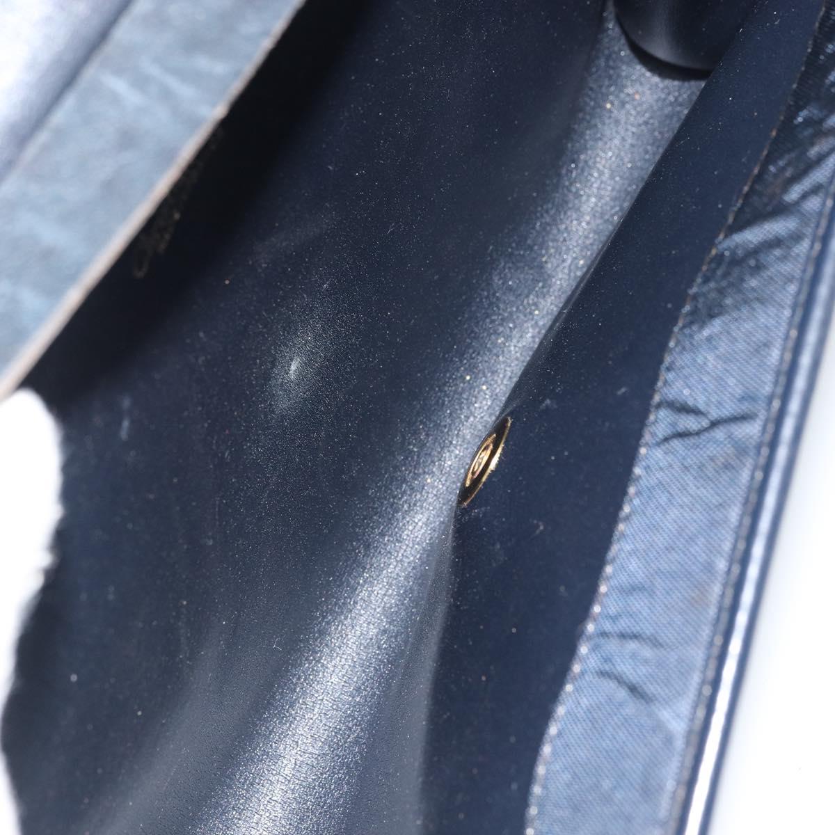 Christian Dior Chain Shoulder Bag Canvas Navy Gold Auth ti3507