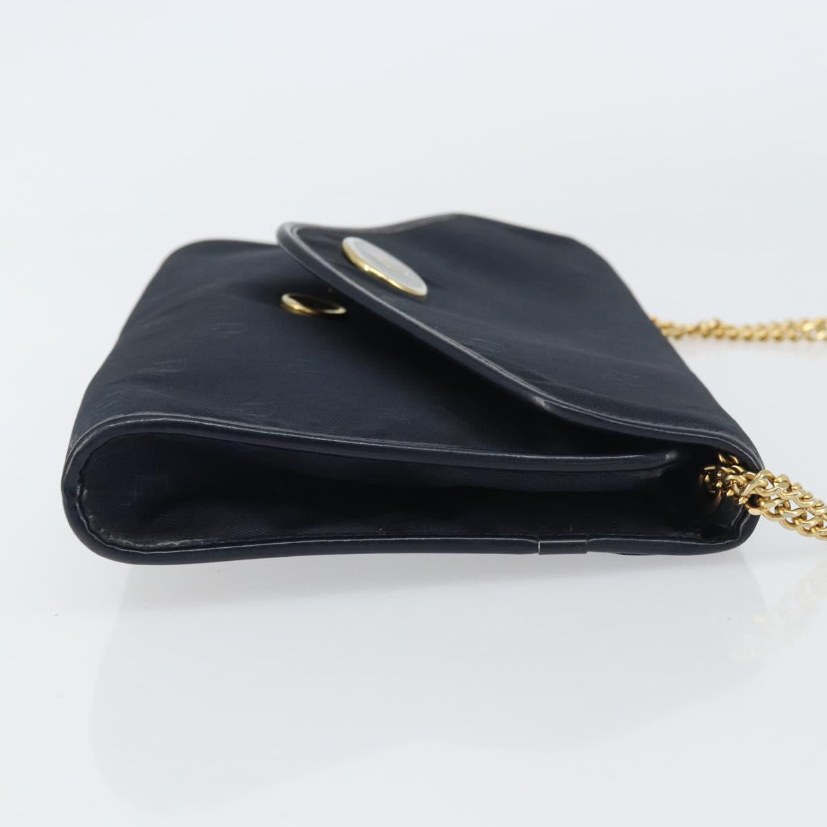 Christian Dior Chain Shoulder Bag Canvas Navy Gold Auth ti3507