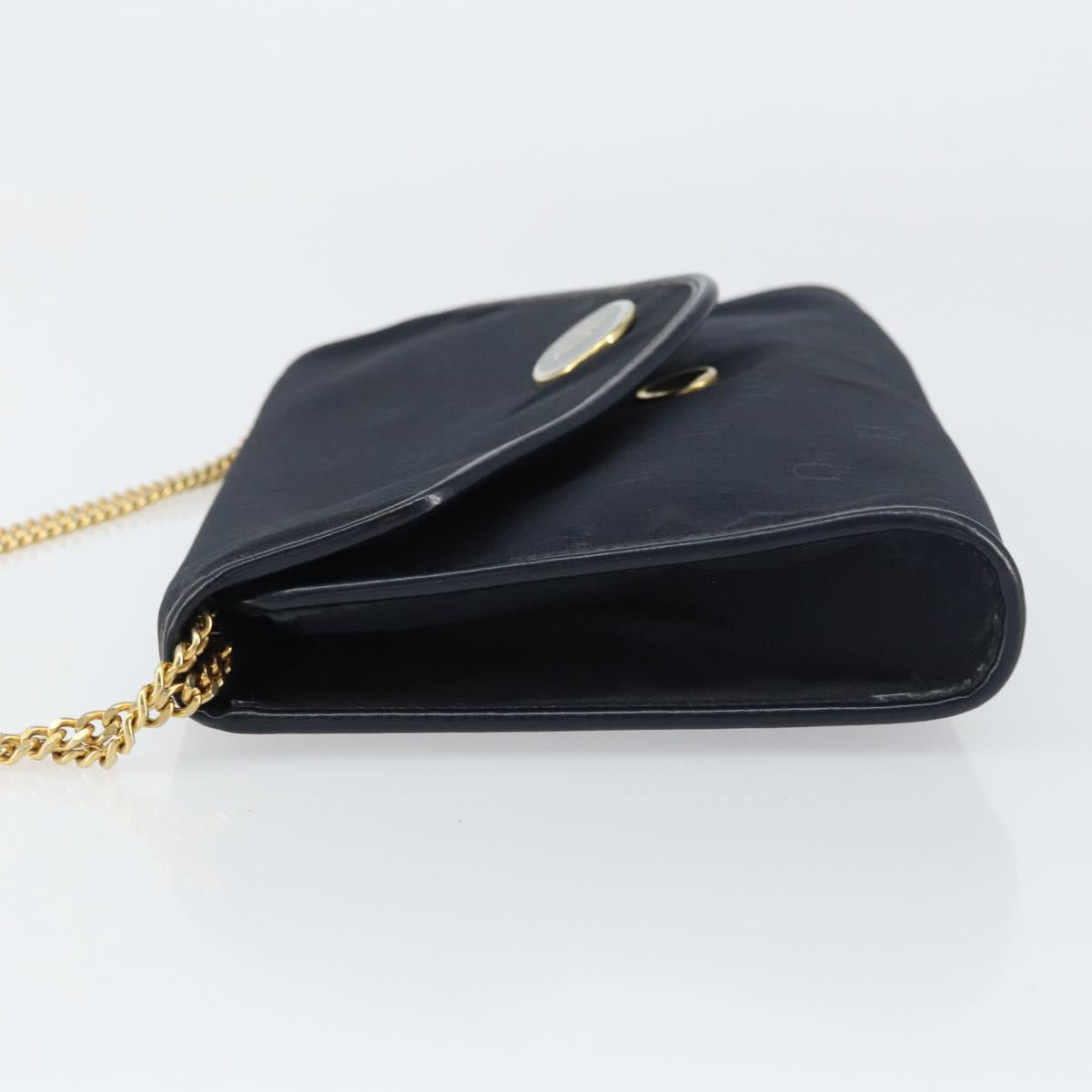 Christian Dior Chain Shoulder Bag Canvas Navy Gold Auth ti3507