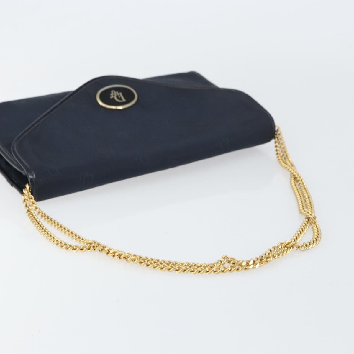 Christian Dior Chain Shoulder Bag Canvas Navy Gold Auth ti3507