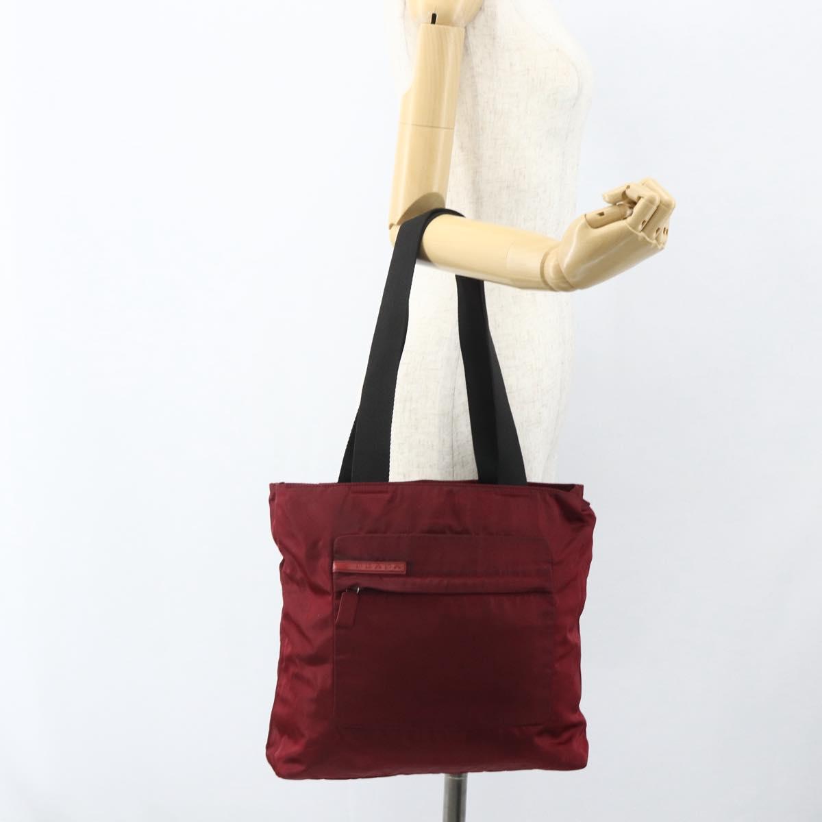 PRADA Sports Tote Bag Nylon Red Silver Auth ti3508