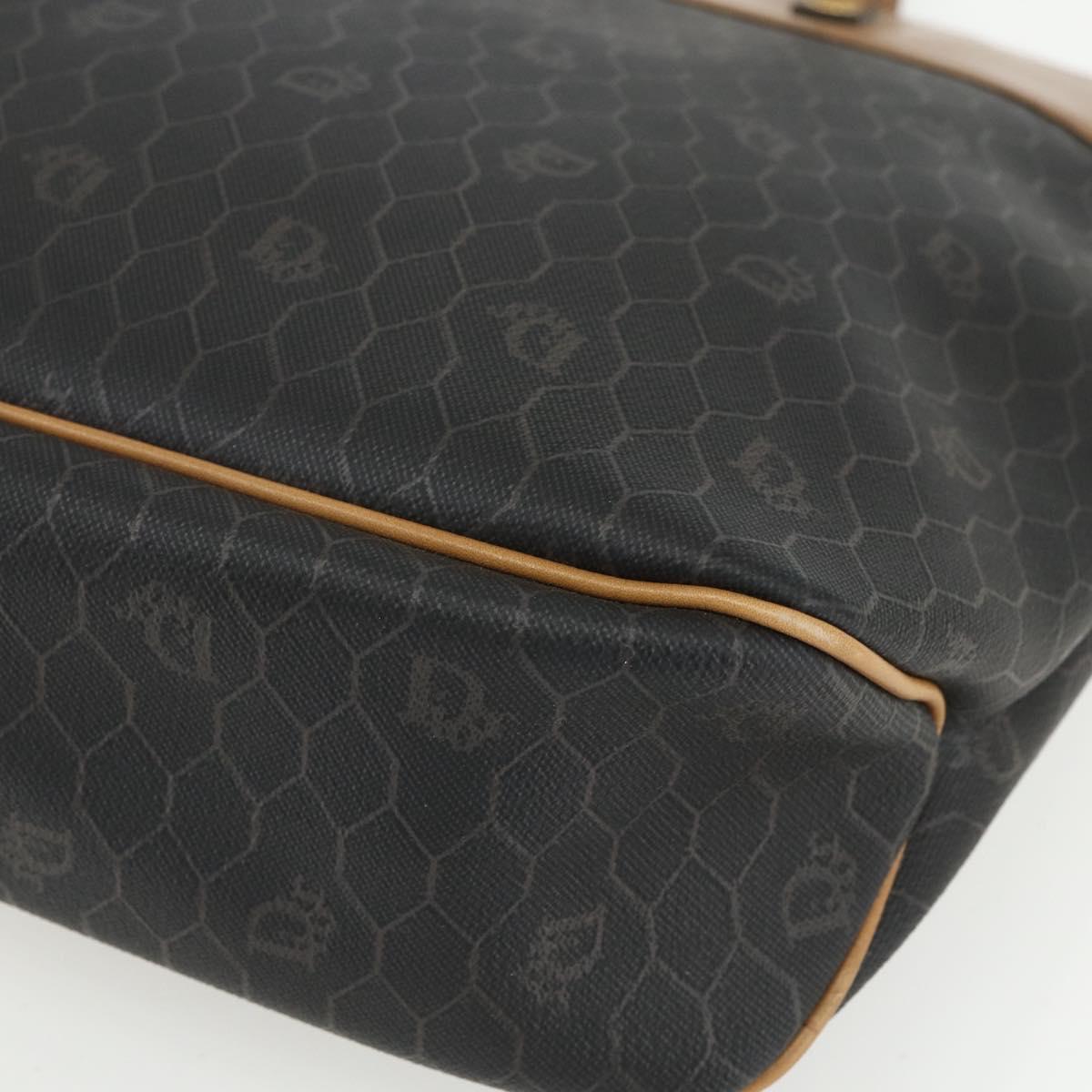 Christian Dior Honeycomb Canvas Tote Bag PVC Black Brown gold Auth ti3512