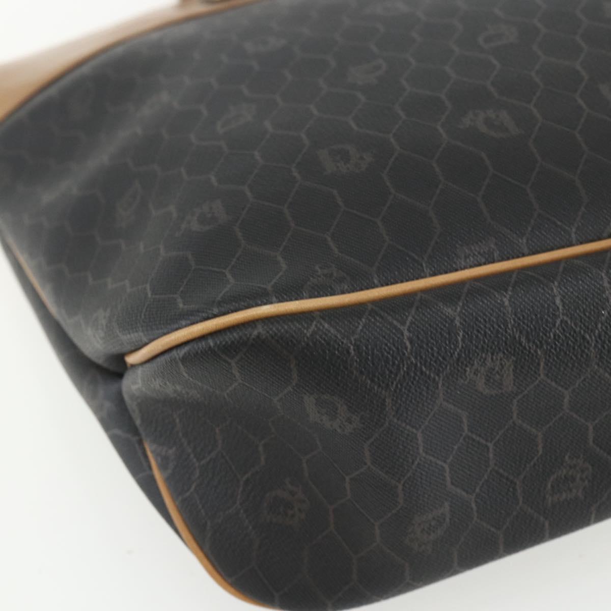 Christian Dior Honeycomb Canvas Tote Bag PVC Black Brown gold Auth ti3512