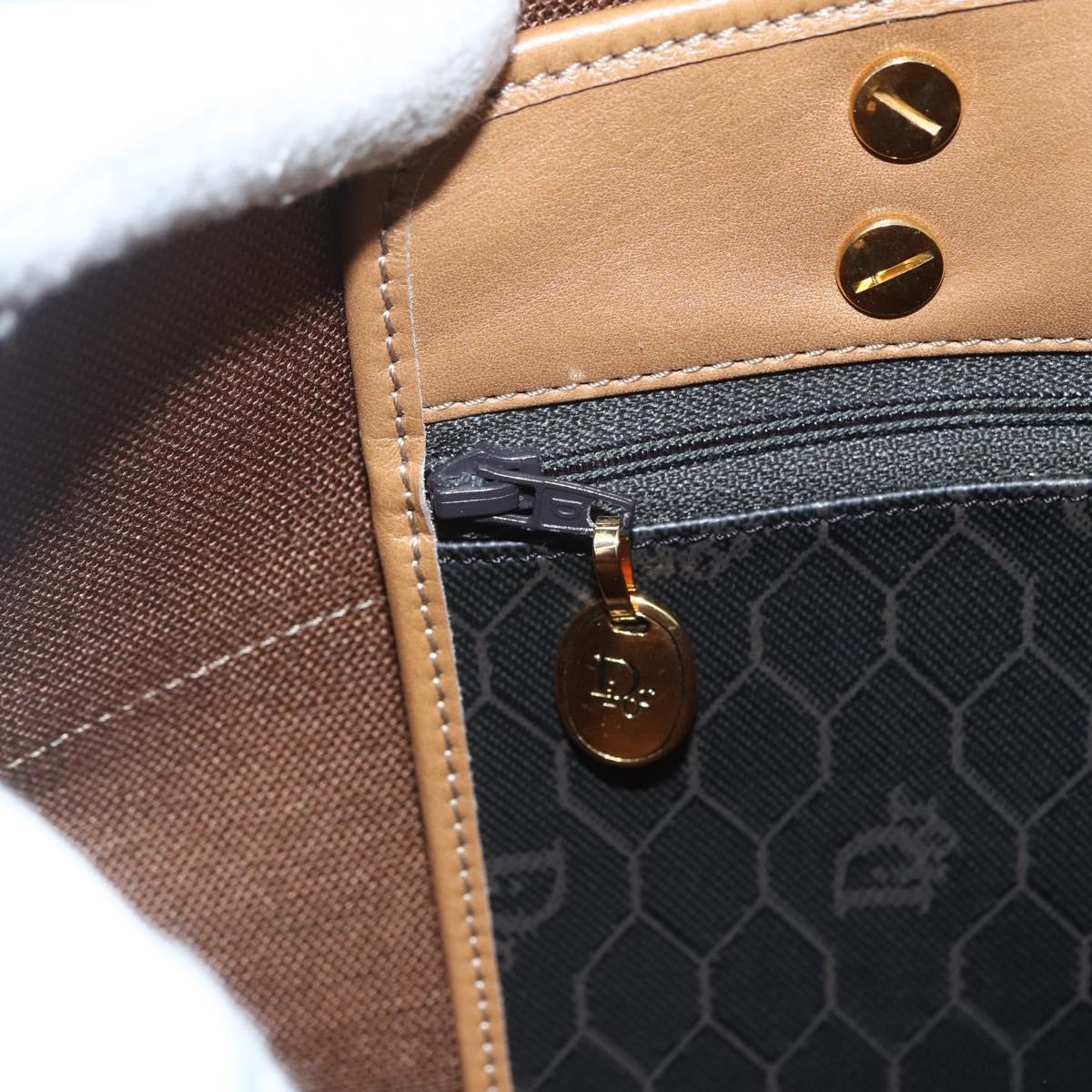 Christian Dior Honeycomb Canvas Tote Bag PVC Black Brown gold Auth ti3512