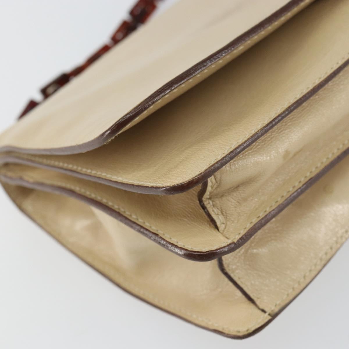 PRADA Chain Shoulder Bag Leather plastic Beige Auth ti3513