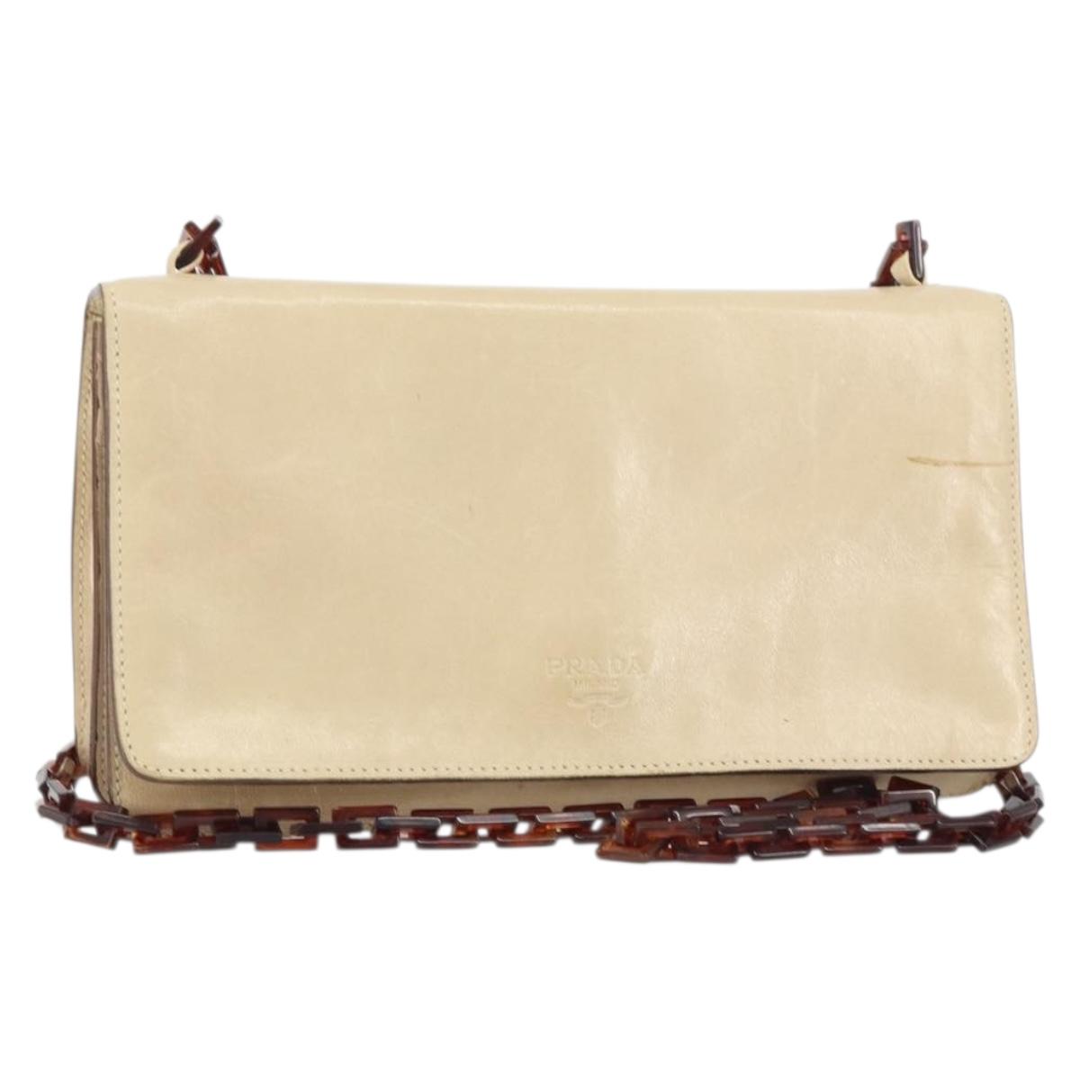 PRADA Chain Shoulder Bag Leather plastic Beige Auth ti3513