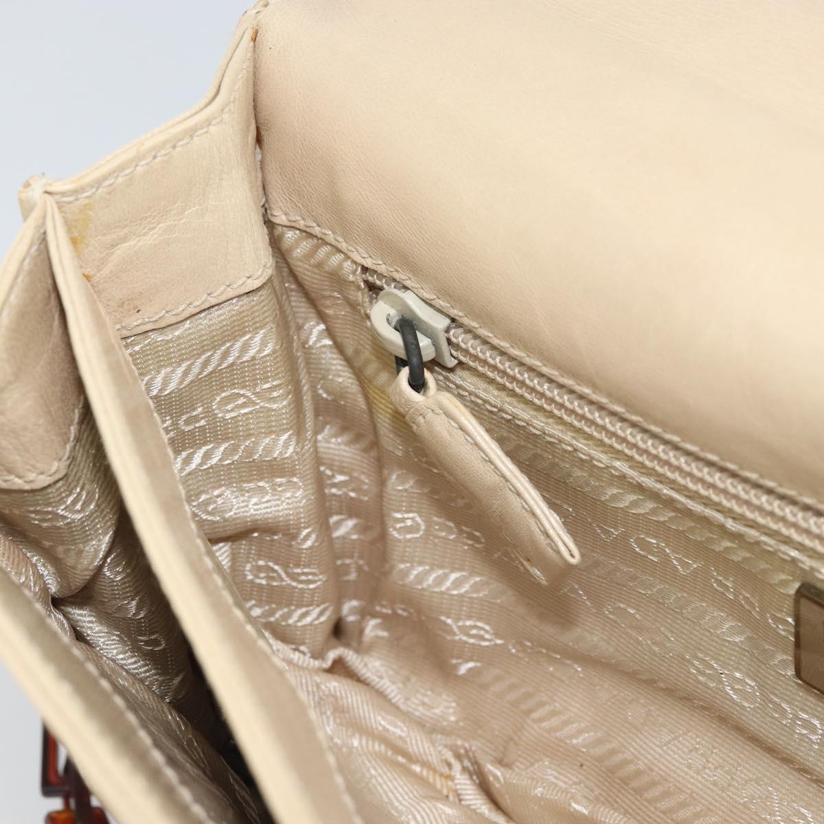 PRADA Chain Shoulder Bag Leather plastic Beige Auth ti3513