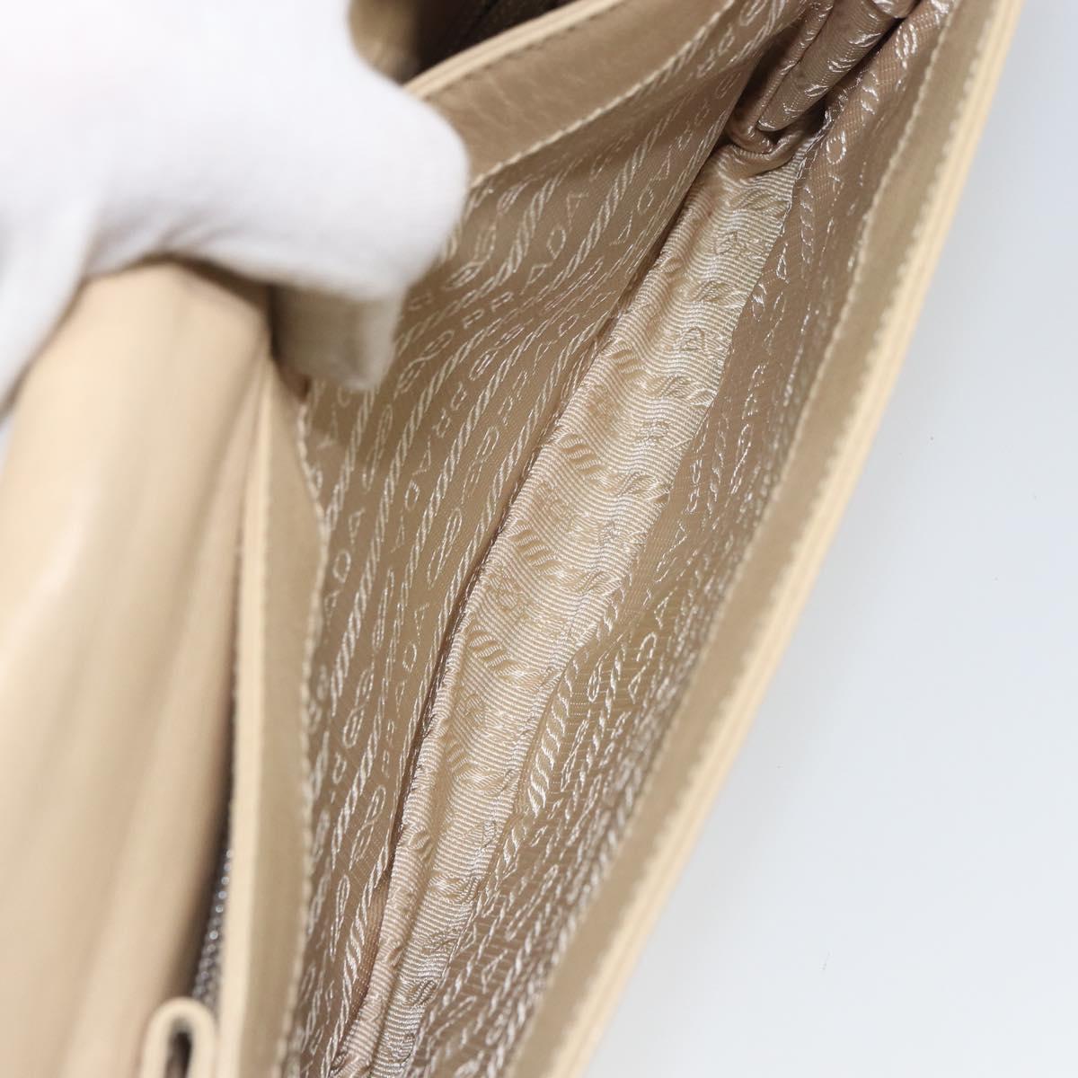 PRADA Chain Shoulder Bag Leather plastic Beige Auth ti3513