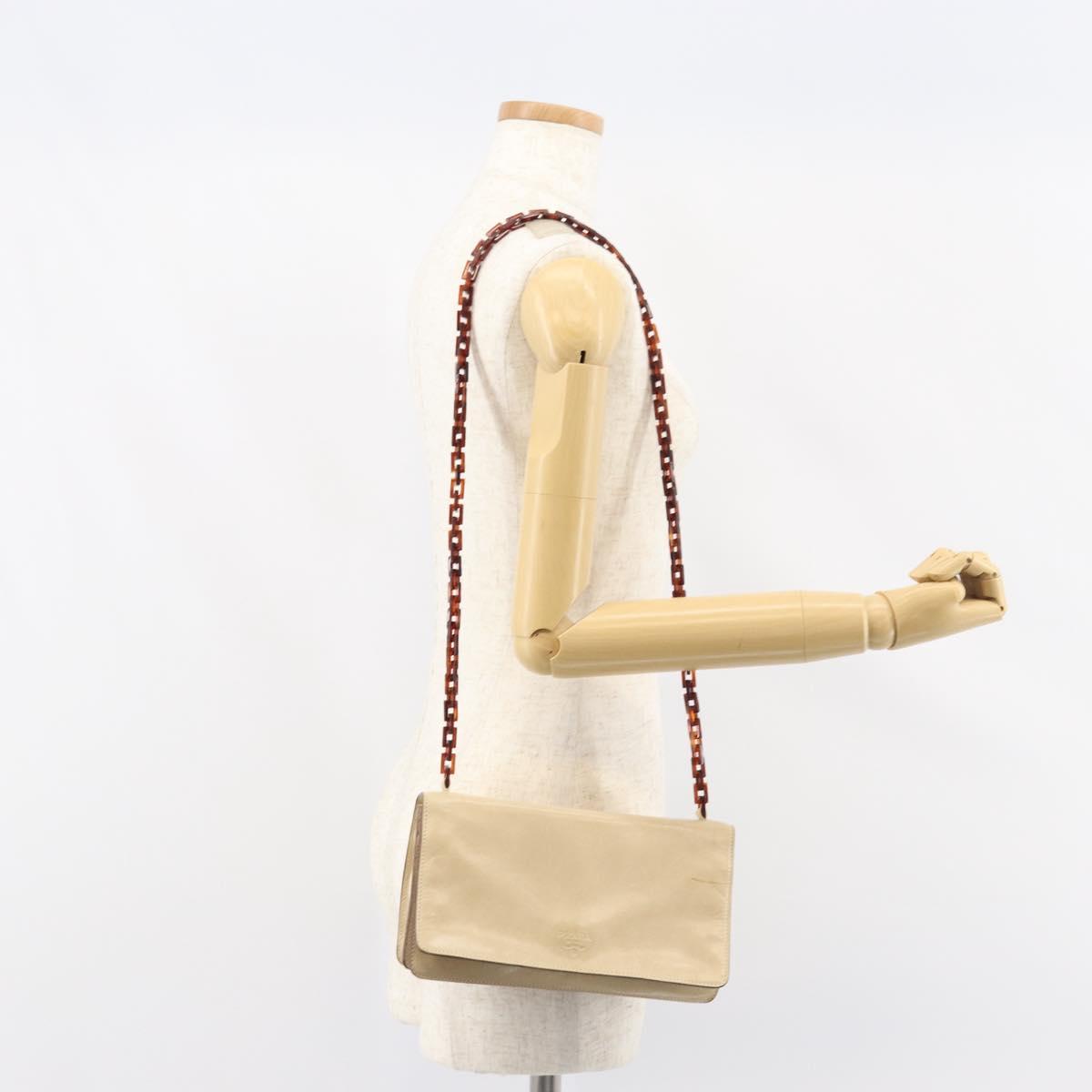 PRADA Chain Shoulder Bag Leather plastic Beige Auth ti3513