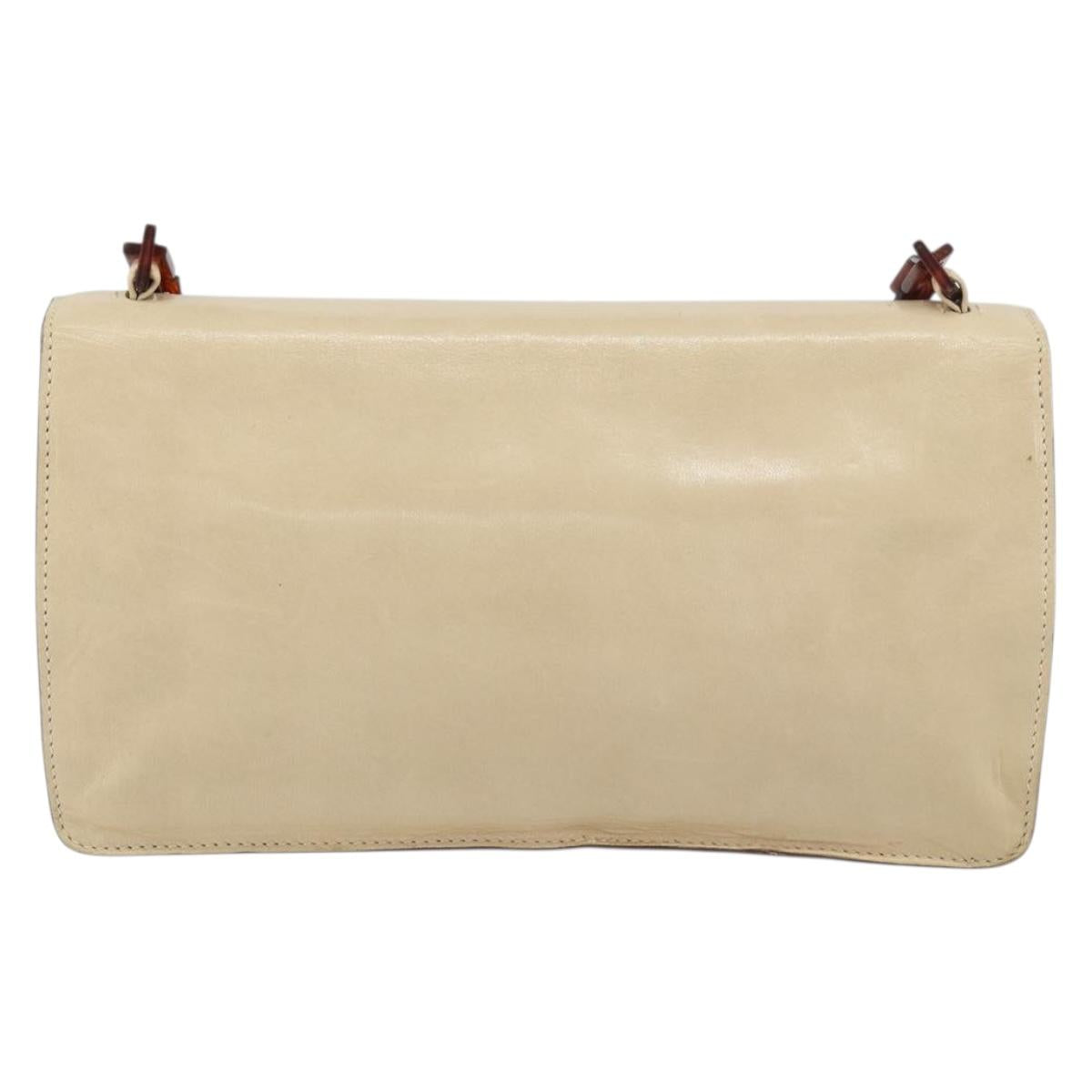 PRADA Chain Shoulder Bag Leather plastic Beige Auth ti3513
