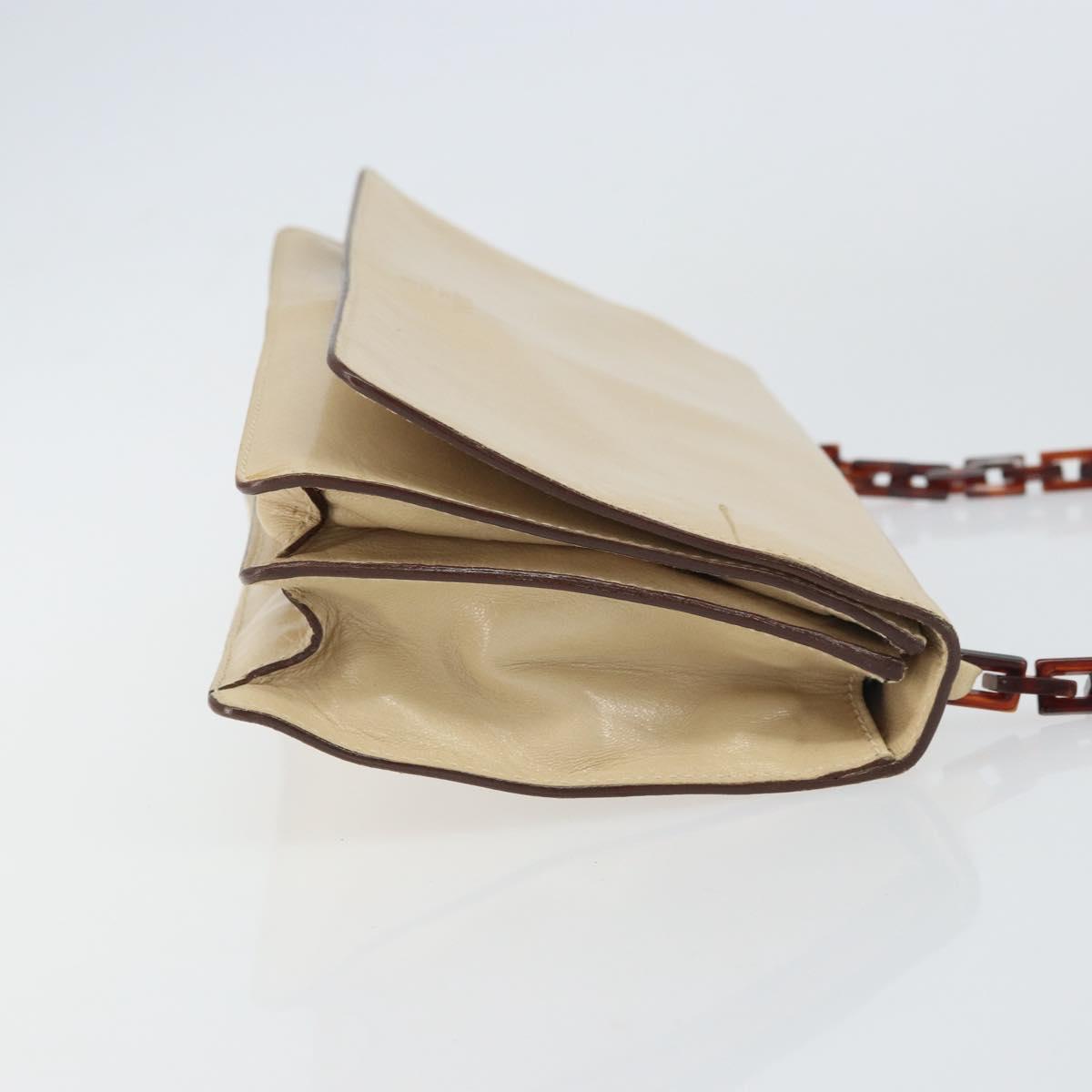 PRADA Chain Shoulder Bag Leather plastic Beige Auth ti3513